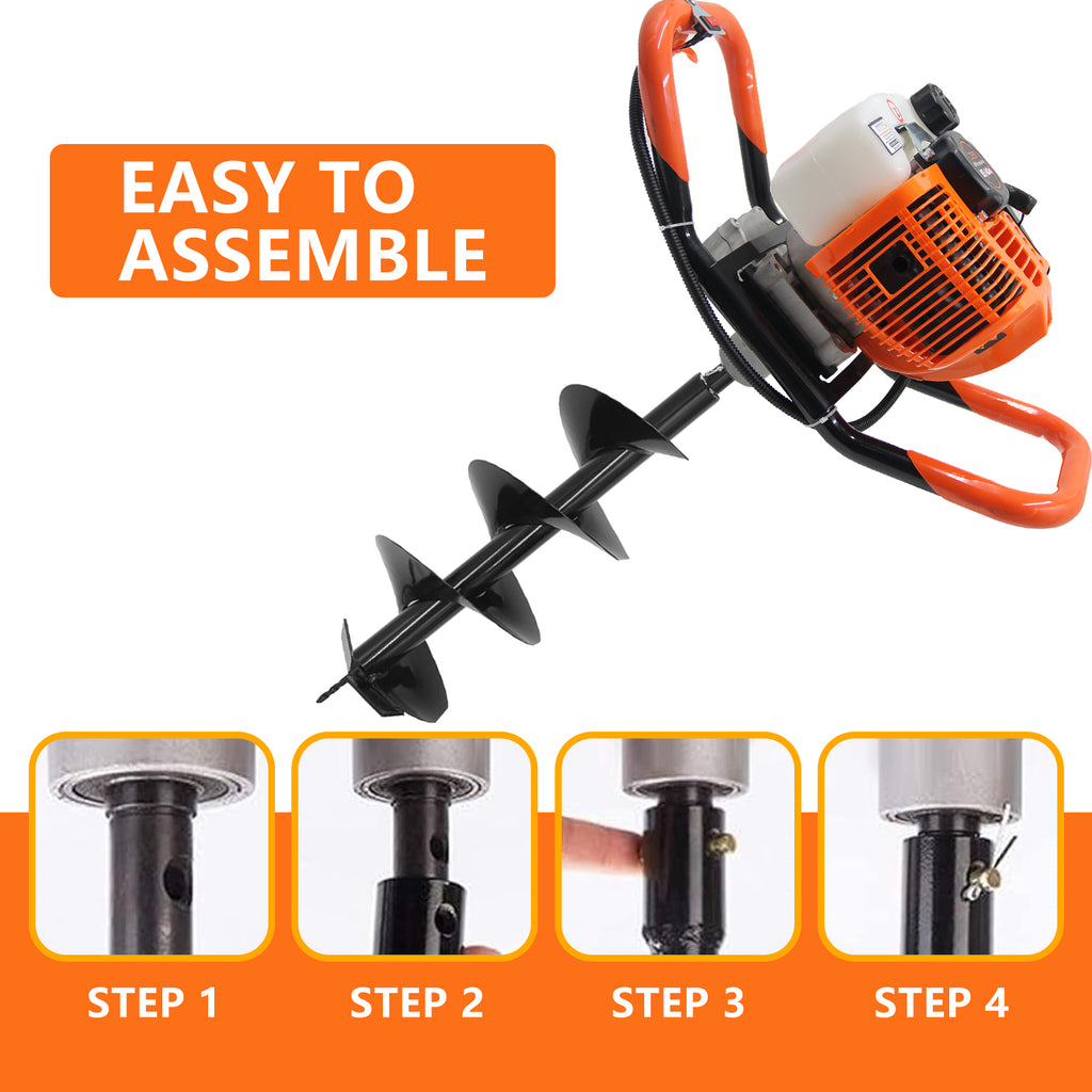 Prowoo 62CC Auger Post Hole Digger, 2 Stroke Gas Powered Earth Post Hole Digger with 2 Auger Drill Bits(6" & 8") + 1 Extension Rods for Farm Garden Plant