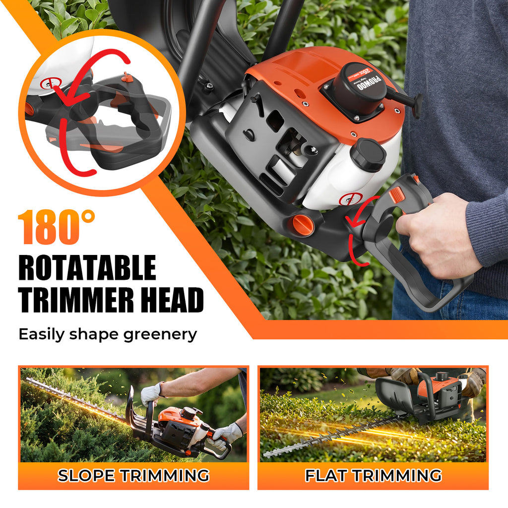 Prowoo 24-Inch 26cc 2 Cycle Gas Hedge Trimmer, Dual Sided Blade,Lightweight Ideal for Trimming Shrubs and Bushes