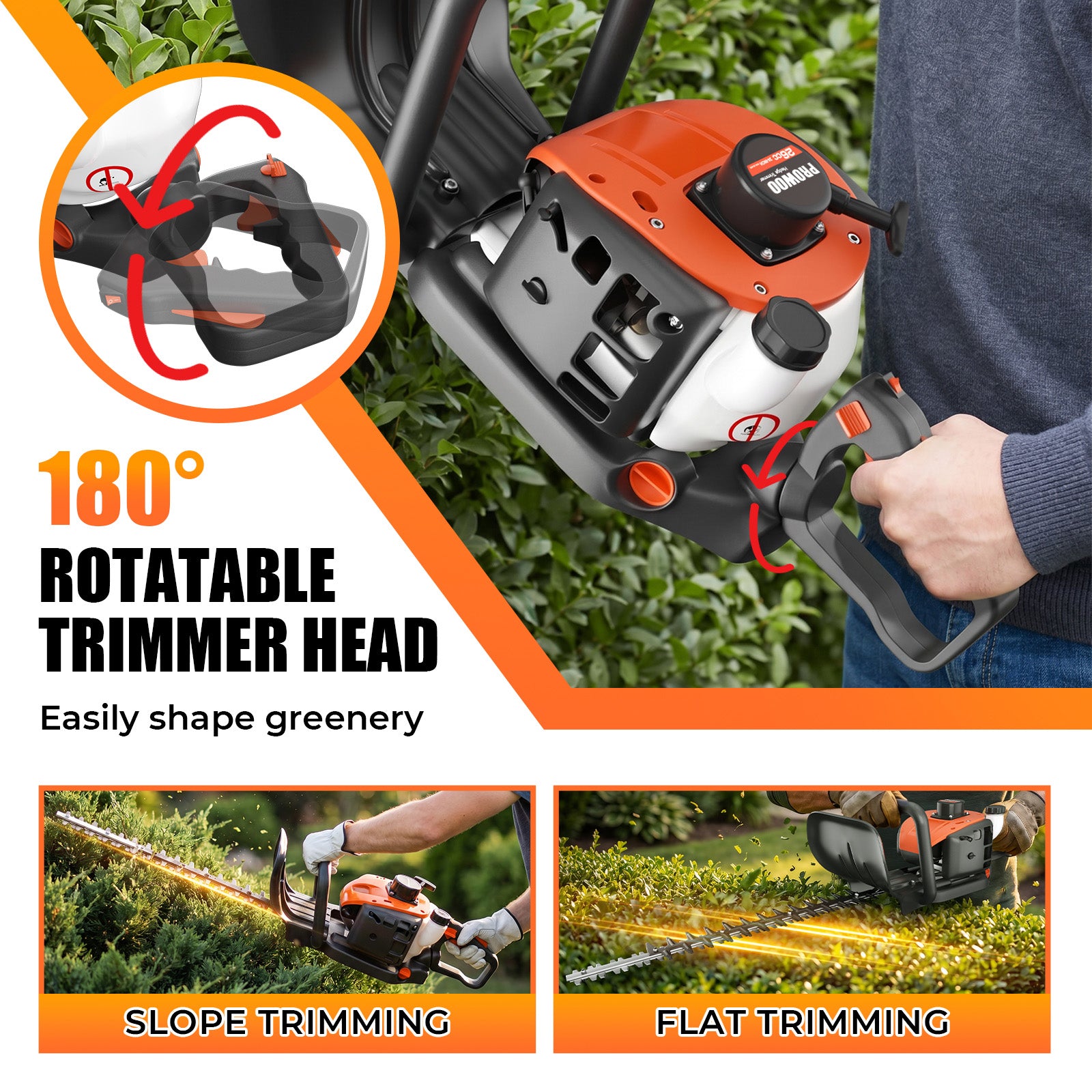 Prowoo 24-Inch 26cc 2 Cycle Gas Hedge Trimmer, Dual Sided Blade,Lightweight Ideal for Trimming Shrubs and Bushes