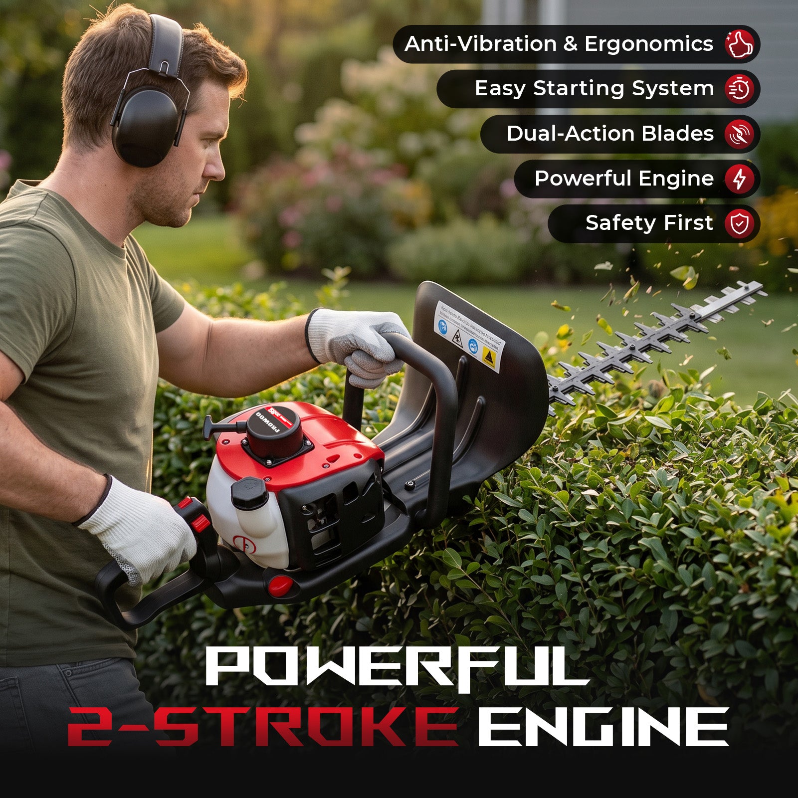 24-Inch 36cc 2 Cycle Gas Hedge Trimmer, Dual Sided Blade,Lightweight Ideal for Trimming Shrubs and Bushes