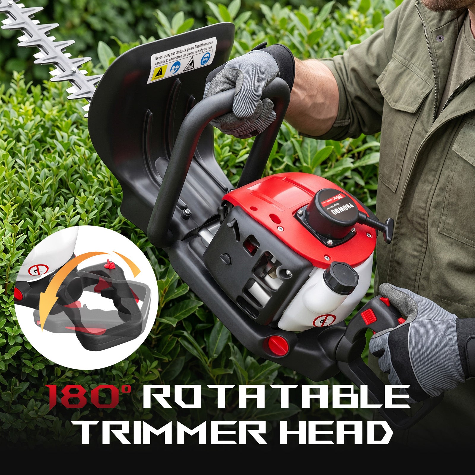 24-Inch 36cc 2 Cycle Gas Hedge Trimmer, Dual Sided Blade,Lightweight Ideal for Trimming Shrubs and Bushes