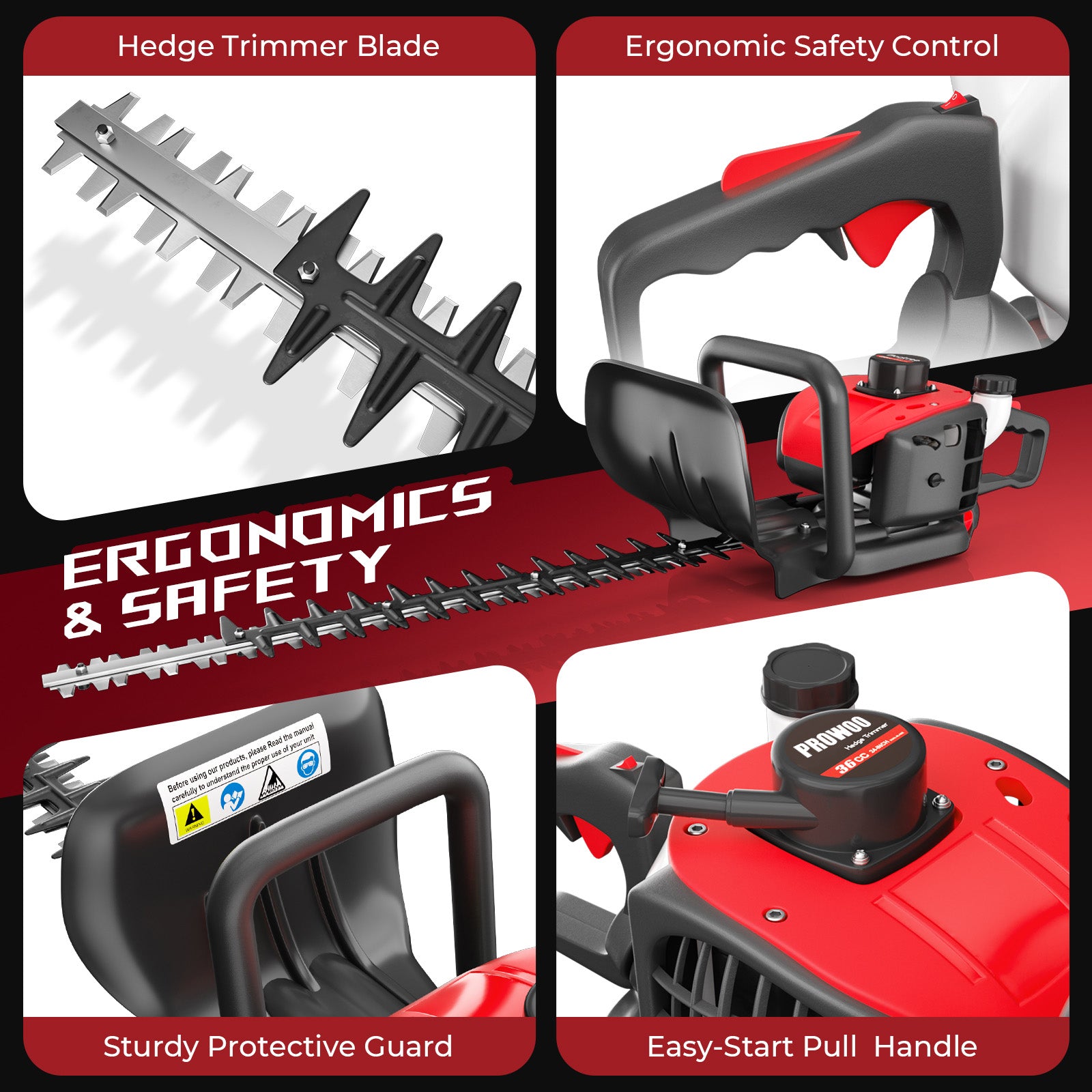24-Inch 36cc 2 Cycle Gas Hedge Trimmer, Dual Sided Blade,Lightweight Ideal for Trimming Shrubs and Bushes